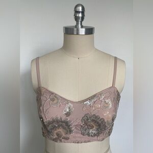 Forever 21 Pretty Sequin Bralette Top. Pink Silver Embroidery